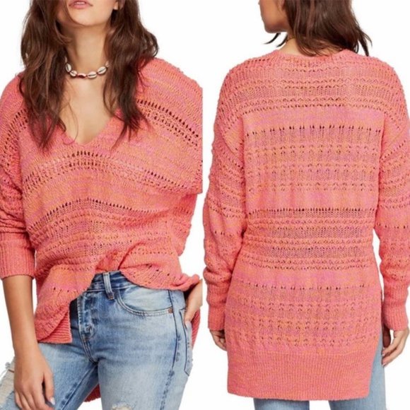 Free People Sweaters - Free People Hot Tropics Paloma Pink Orange Sweater XS